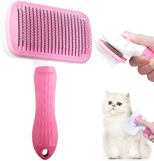 GeckoCustom Dog Hair Remover Brush Cat Dog Hair Grooming And Care Comb For Long Hair Dog Pet Removes Hairs Cleaning Bath Brush Dog Supplies square pink