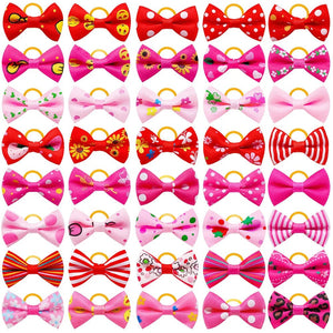 GeckoCustom Dog Hair Rubber Bands Solid Color Polka Dots Valentine Day Little Daisy Style Hairpins Pet Dog Hair Pet Grooming Accessories Valentine day / 10 Pcs