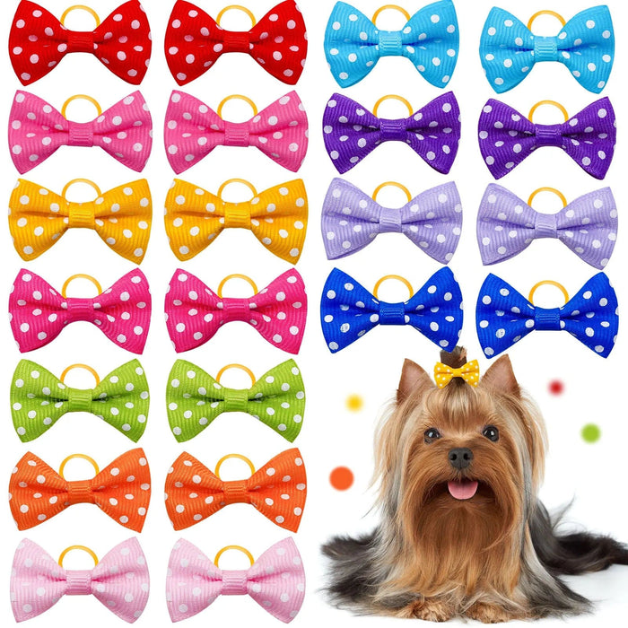 GeckoCustom Dog Hair Rubber Bands Solid Color Polka Dots Valentine Day Little Daisy Style Hairpins Pet Dog Hair Pet Grooming Accessories
