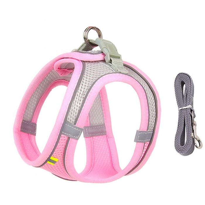 GeckoCustom Dog Harness Leash Set for Small Dogs Adjustable Puppy Cat Harness Vest French Bulldog Chihuahua Pug Outdoor Walking Lead Leash Pink / XXS 1-2 kg