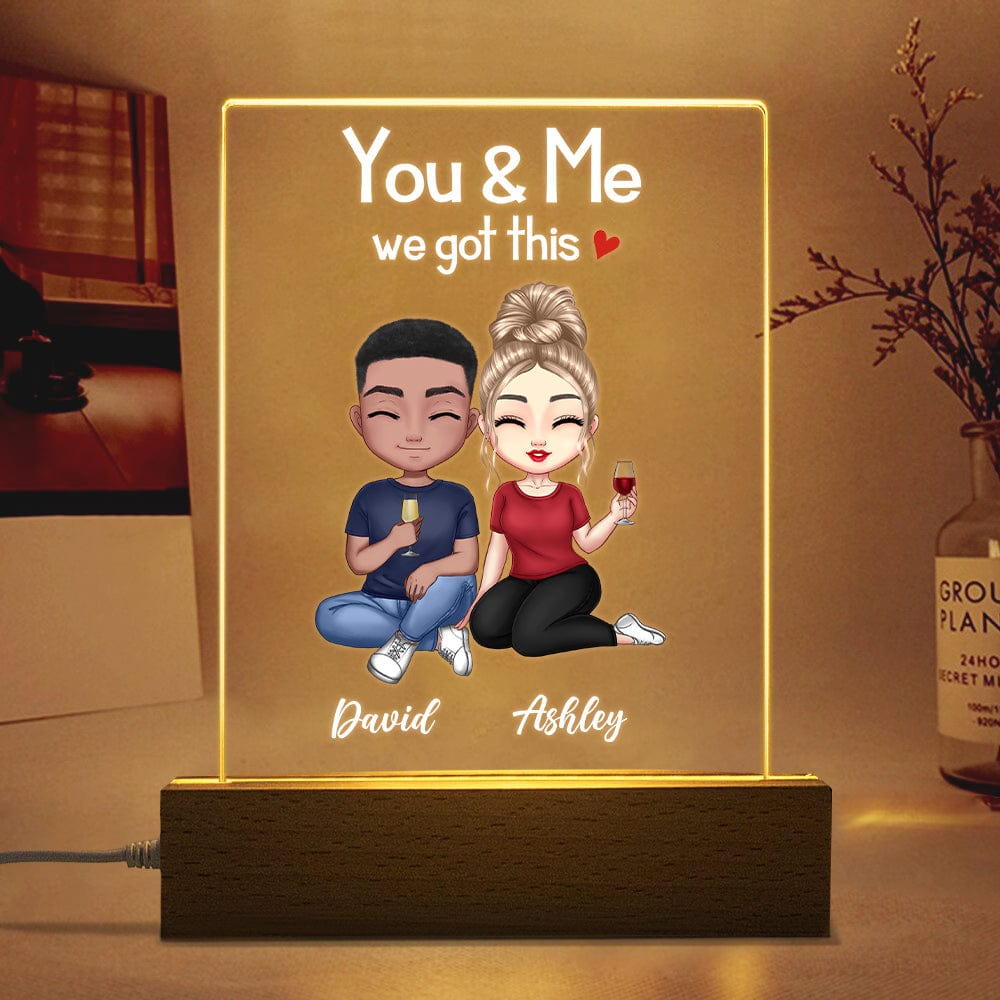 GeckoCustom Doll Couple Sitting Gift For Him/Her Acrylic Plaque LED Lamp Night Light Personalized Gift DA199 890026 Acrylic / 7.9"x4.5"