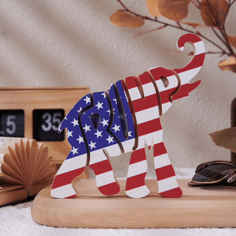 GeckoCustom Donald Trump With US Flag Wood Sculpture HA75 890976