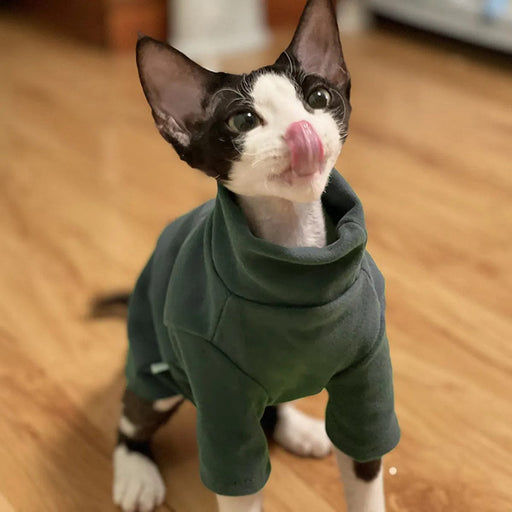 GeckoCustom DUOMASUMI Sphynx Cat Clothes Baby Soft Cotton Fall Winter Kitten Clothes for Cornish Devon Cat Costume Hairless Cat Clothes Green / XS