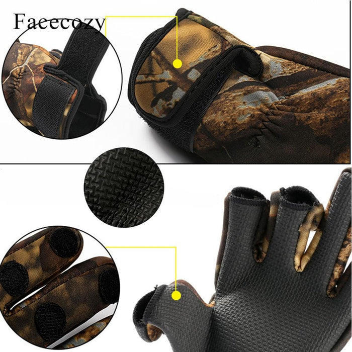 GeckoCustom Facecozy Outdoor Winter Fishing Gloves Waterproof Three or Two Fingers Cut Anti-slip Climbing Glove Hiking Camping Riding Gloves