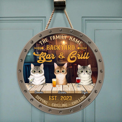 GeckoCustom Family Cat Bar And Grill Wood Doorsign Personalized Gift N304 889801