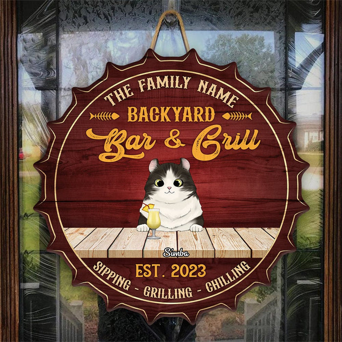 GeckoCustom Family Cat Bar And Grill Wood Doorsign Personalized Gift N304 889801