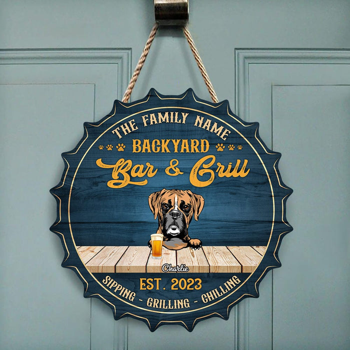 GeckoCustom Family Dog Bar And Grill Wood Doorsign Personalized Gift N304 889797