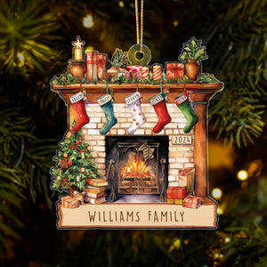 GeckoCustom Family Stockings on Fireplace Christmas Acrylic Ornament N304 HA75 891416