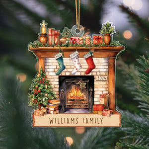 GeckoCustom Family Stockings on Fireplace Christmas Acrylic Ornament N304 HA75 891416