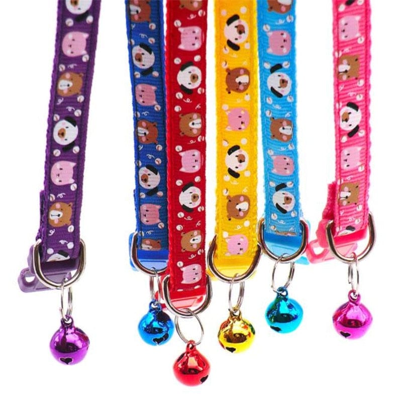 Cartoon Dog Bear Pattern Pet Dog Collar With Bell Adjustable