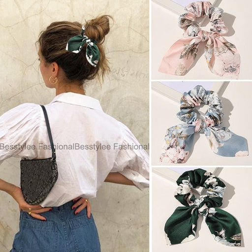 GeckoCustom Fashion Print Hair Scrunchie Bowknot Hair Rope for Women Girls Ponytail Holder Hair Ties Elastic Hair Bands Hair Accessories