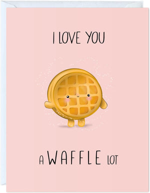 GeckoCustom Fathers Day Card for Dad Birthday, Anniversary Husband Him Grandpa Grandfather Stepdad Stepfather, Birthday Thank You Kawaii Greeting Card (Thanks for Feeding Me ...) I Love You A Waffle Lot