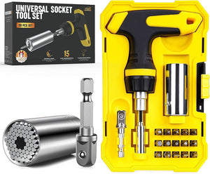 GeckoCustom Fathers Day Dad Gifts from Daughter Kids Son Wife, Super Universal Socket Tools Gifts for Men Grip Set with Power Drill Adapter Cool Stuff Ideas Gadgets for Men Birthday Gifts for Dad Women Husband B-Magnetic Ratchet Screwdriver Set