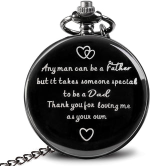 GeckoCustom Fathers Day Dad Gifts from Daughter Son, Birthday Gifts for Dad Grandpa Husband Step Dad Personalized Pocket Watch with Chain Stepfather