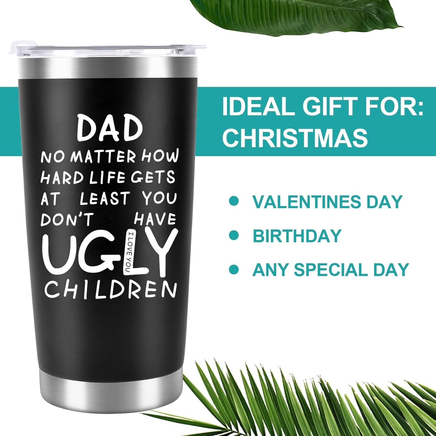 GeckoCustom Fathers Day Dad Gifts from Daughter Son Wife, 20Oz Tumbler Coffee Travel Cup with Straws Lids - Birthday Christmas Anniversary Presents Idea for New Dad Bonus Dad Stepdad Papa Father in Law Husband
