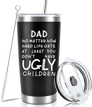 GeckoCustom Fathers Day Dad Gifts from Daughter Son Wife, 20Oz Tumbler Coffee Travel Cup with Straws Lids - Birthday Christmas Anniversary Presents Idea for New Dad Bonus Dad Stepdad Papa Father in Law Husband Ugly Chirlden