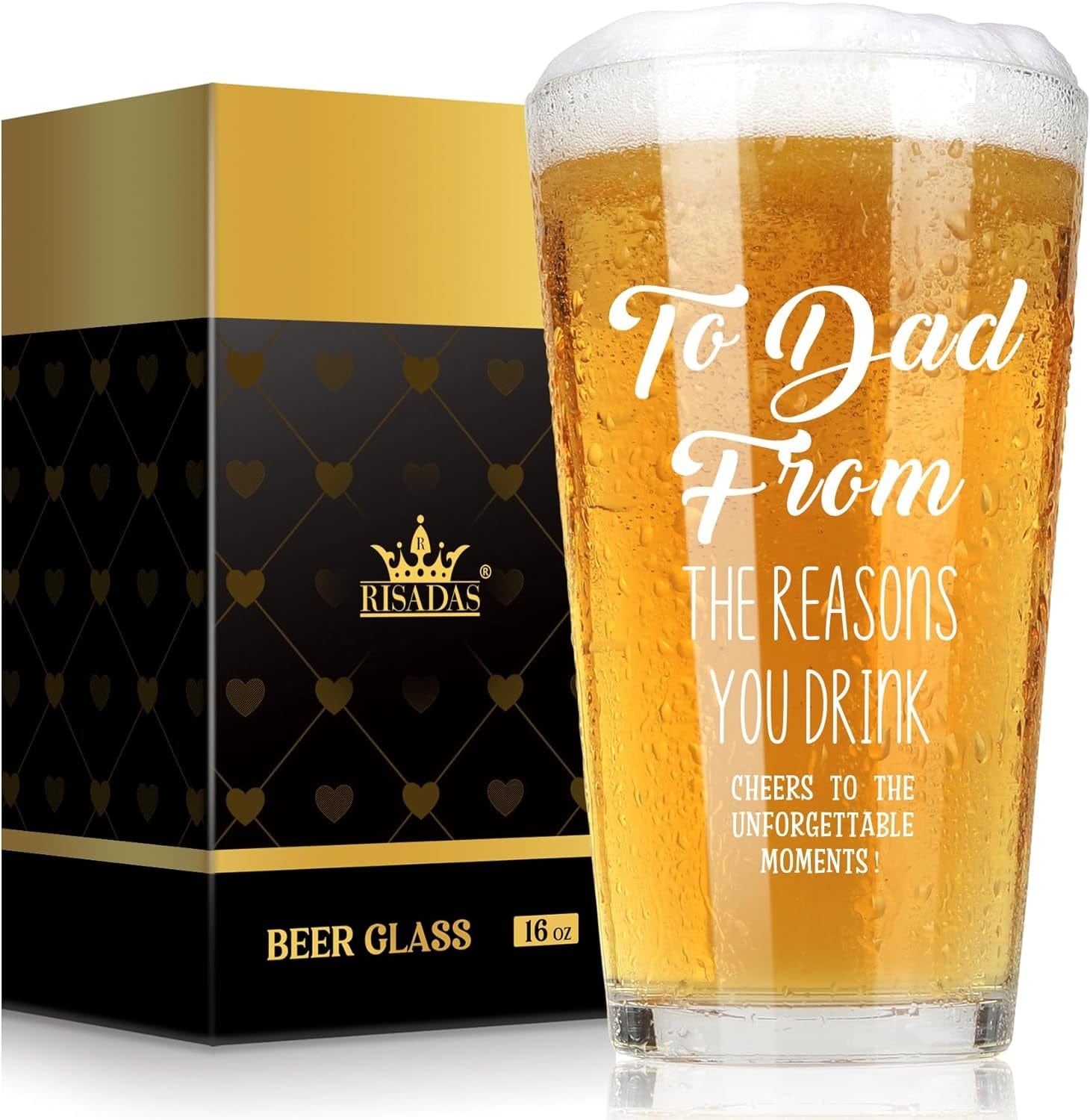 GeckoCustom Fathers Day Dad Gifts - Gifts for Dad, Fathers Day Dad Gifts from Daughter, Wife, Son - Dad Gifts for Fathers Day, Birthday Christmas Funny Gift for Dad, Step Dad, Bonus Dad, Husband, 16 Oz Beer Glass Beer Glass Engraved Dad,From The Reasons