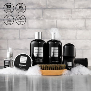 GeckoCustom Fathers Day Gifts Beard Kit & Body Care Gifts for Men, Sandalwood Spa Gift Baskets, Mens Bath & Beard Grooming Kit for Him, Unique Birthday Gifts for Him with Beard Balm, Growth Oil, Deodorant & More