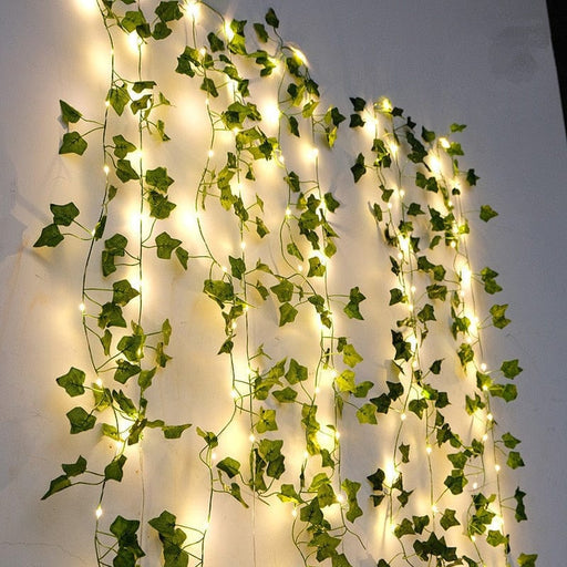 GeckoCustom Flower Green Leaf String Lights Artificial Vine Fairy Lights Battery Powered Christmas Tree Garland Light for Weeding Home Decor