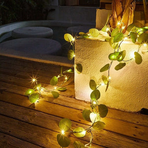 GeckoCustom Flower Green Leaf String Lights Artificial Vine Fairy Lights Battery Powered Christmas Tree Garland Light for Weeding Home Decor 12-Yugali / 2M 20LEDS