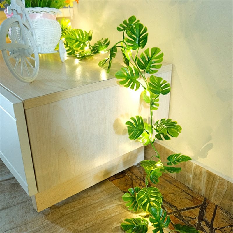 GeckoCustom Flower Green Leaf String Lights Artificial Vine Fairy Lights Battery Powered Christmas Tree Garland Light for Weeding Home Decor 10-Turtle Leaf / 2M 20LEDS
