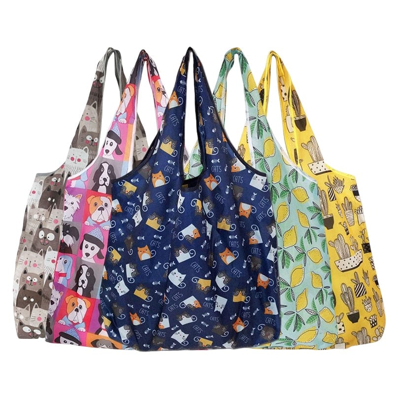 eco tote travel shopping bag Foldable Shopping Bag Reusable Travel Grocery Bag Eco-Friendly Cartoon Cat Dog Printing Tote Bag