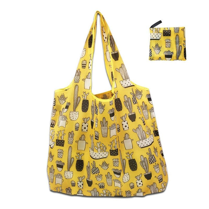 GeckoCustom Foldable Shopping Bag Reusable Travel Grocery Bag Eco-Friendly Cartoon Cat Dog Cactus Lemon Printing Tote Bag 10
