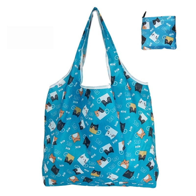 eco tote travel shopping bag Foldable Shopping Bag Reusable Travel Grocery Bag Eco-Friendly Cartoon Cat Dog Printing Tote Bag