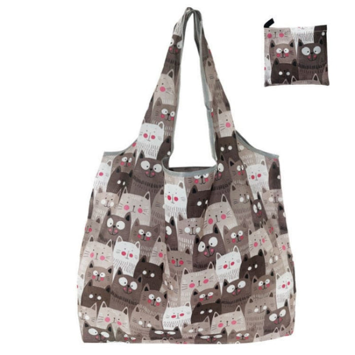 GeckoCustom Foldable Shopping Bag Reusable Travel Grocery Bag Eco-Friendly Cartoon Cat Dog Cactus Lemon Printing Tote Bag