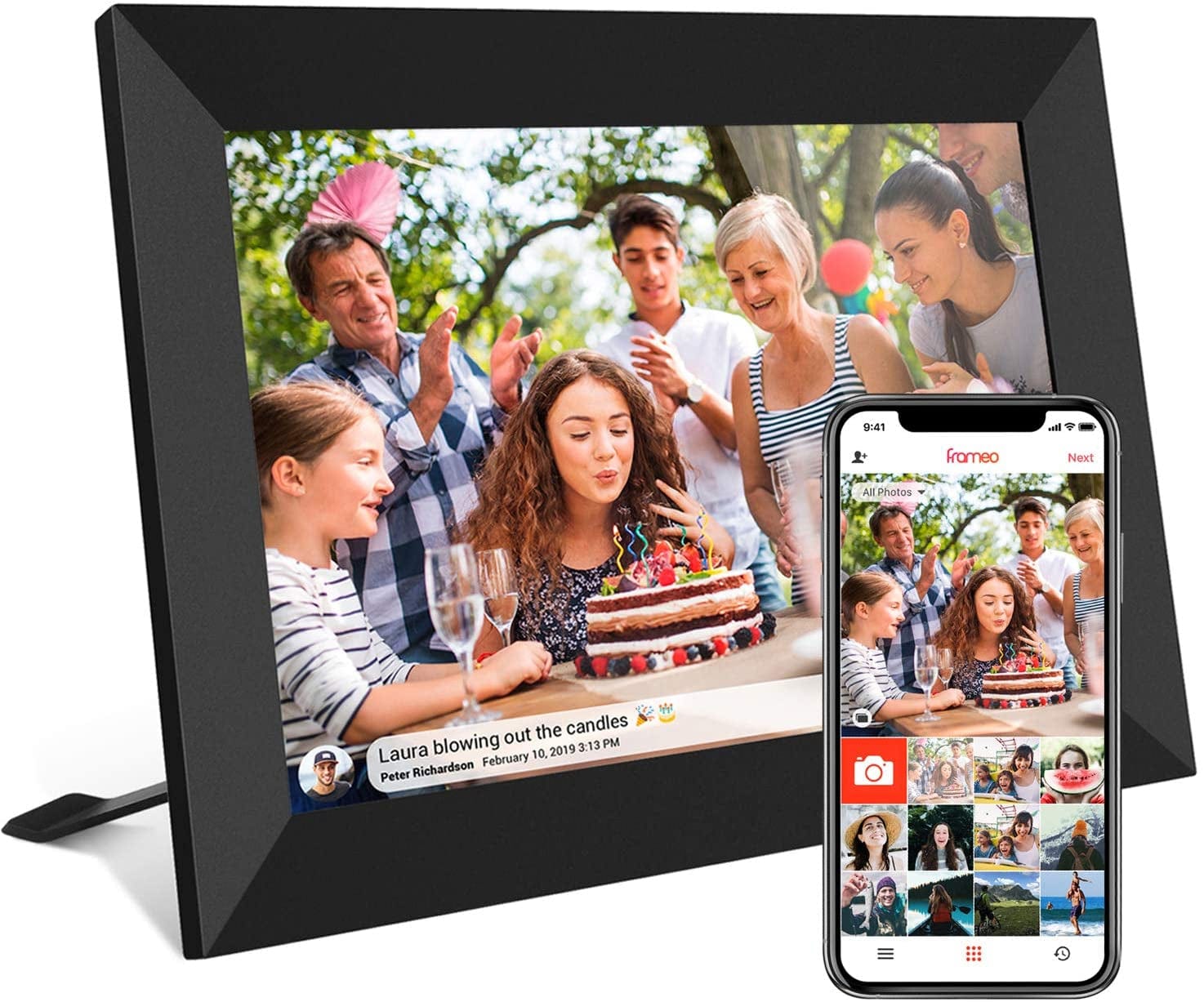 GeckoCustom FRAMEO 10.1 Inch Smart Wifi Digital Photo Frame 1280X800 IPS LCD Touch Screen, Auto-Rotate Portrait and Landscape, Built in 32GB Memory, Share Moments Instantly via Frameo App from Anywhere 10.1 Inch Frameo