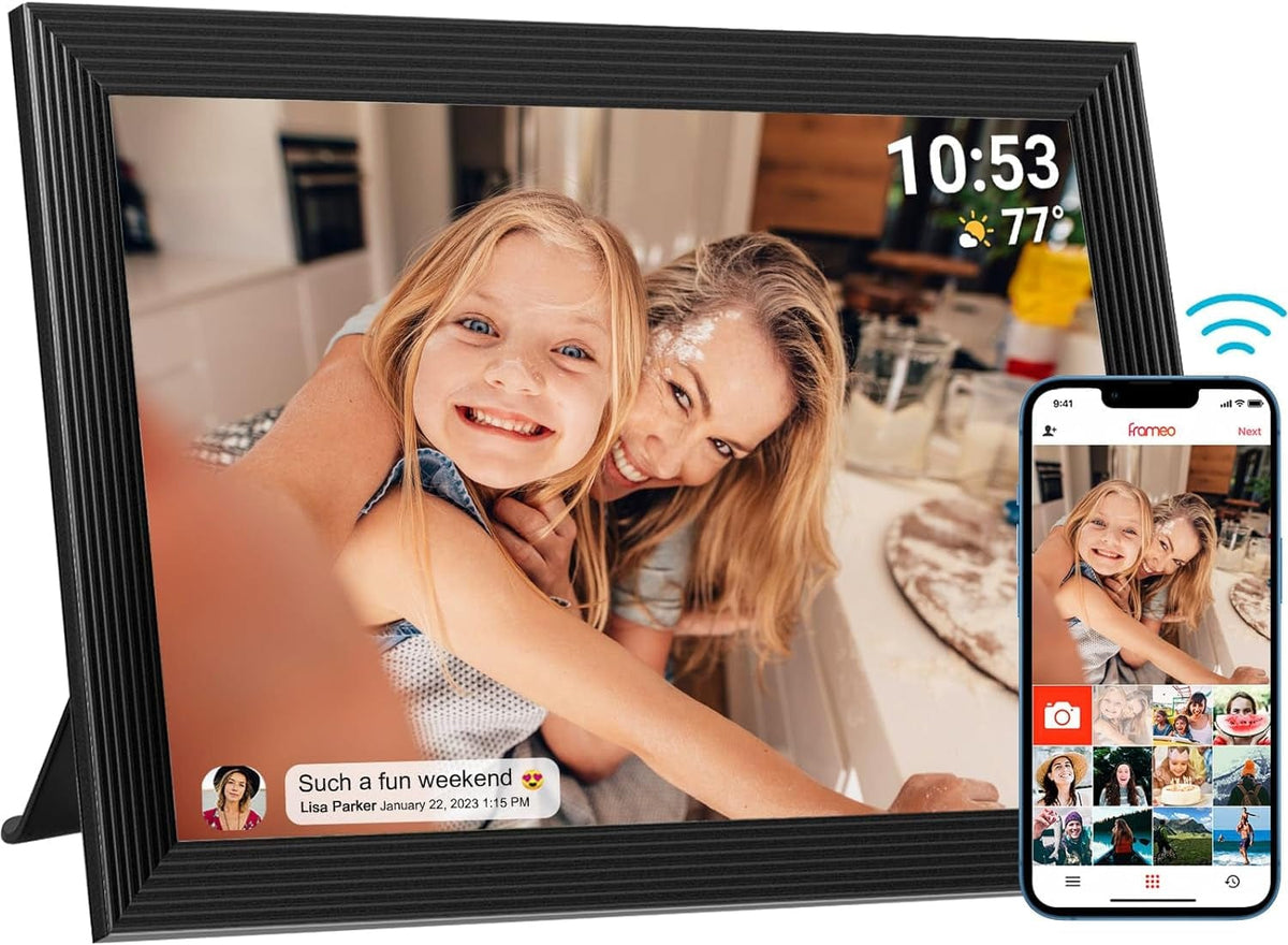 GeckoCustom FRAMEO 10.1 Inch Smart Wifi Digital Photo Frame 1280X800 IPS LCD Touch Screen, Auto-Rotate Portrait and Landscape, Built in 32GB Memory, Share Moments Instantly via Frameo App from Anywhere 10.1 Inch Frameo 3.0