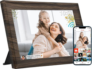 GeckoCustom FRAMEO 10.1 Inch Smart Wifi Digital Photo Frame 1280X800 IPS LCD Touch Screen, Auto-Rotate Portrait and Landscape, Built in 32GB Memory, Share Moments Instantly via Frameo App from Anywhere 10.1 Inch Frameo Wooden Color