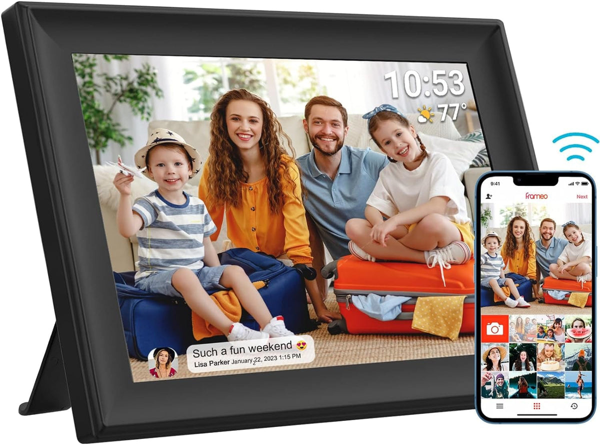 GeckoCustom FRAMEO 10.1 Inch Smart Wifi Digital Photo Frame 1280X800 IPS LCD Touch Screen, Auto-Rotate Portrait and Landscape, Built in 32GB Memory, Share Moments Instantly via Frameo App from Anywhere 10.1 Inch Frameo 2.0