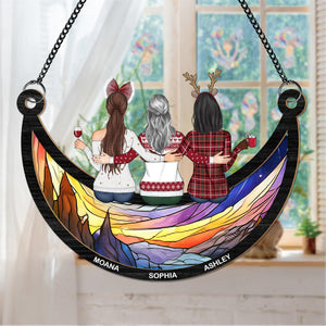 GeckoCustom Friends, Sisters Sitting On The Moon Personalized Gift Suncatcher HA75 891360