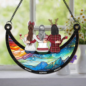 GeckoCustom Friends, Sisters Sitting On The Moon Personalized Gift Suncatcher HA75 891360