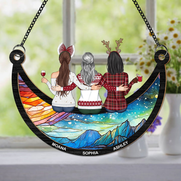 Friends Sitting On The Moon Version 2 - Personalized Custom Window Han – Gifts