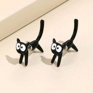 GeckoCustom Funny Black Cat Earring Jewelry 1