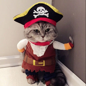GeckoCustom Funny Cat Clothes Pirate Suit Clothes For Cat Dog Costume Clothing Corsair Halloween Clothes Dressing Up Cat Party Costume Suit Cat Pirate Clothes / Size  2