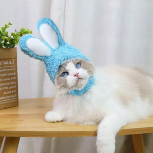 GeckoCustom Funny Cat Headgear Cute Rabbit Ears Cap for Cats Warm Plush Pet Hat Christmas Cosplay Props PhotoProp Kitten Headwear Supplies