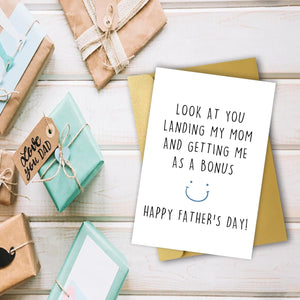 GeckoCustom Funny Stepdad Fathers Day Card from Step Son Daughter, Gifts for Bonus Dad, Happy Fathers Day for Step Dad