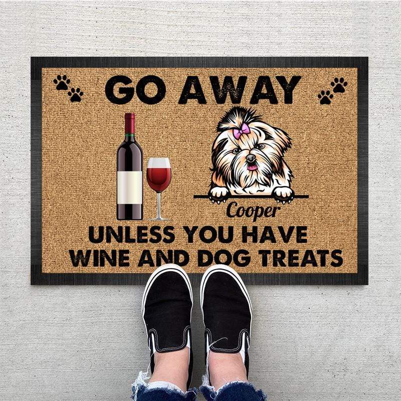 GeckoCustom Go Away Unless You Have Wine Doormat, Dog Lover Gift HN590 15" x 24" / Top: Non-Woven Fabric