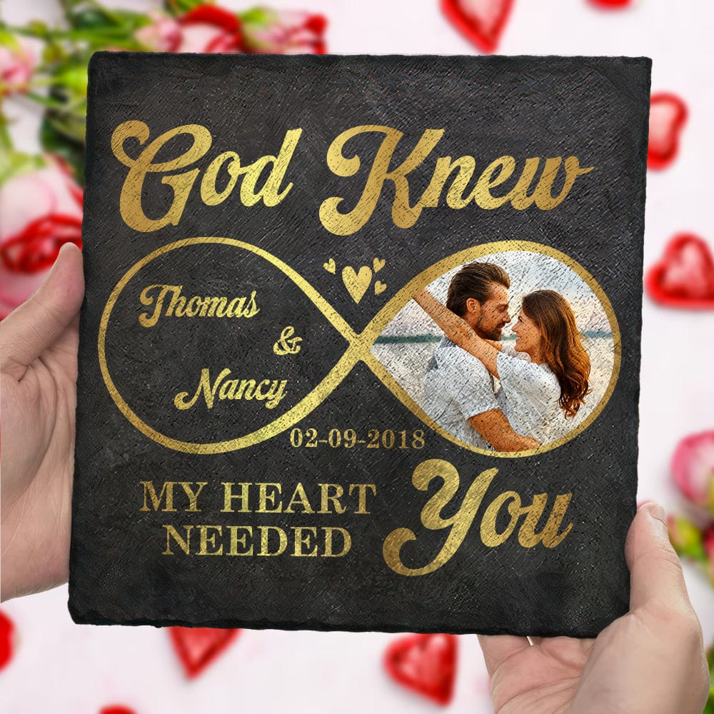 GeckoCustom God Knew My Heart Needed You Custom Couple Photo Stone With Stand Valentines Day Gift HO82 895094 5.9"x5.9"x0.4"