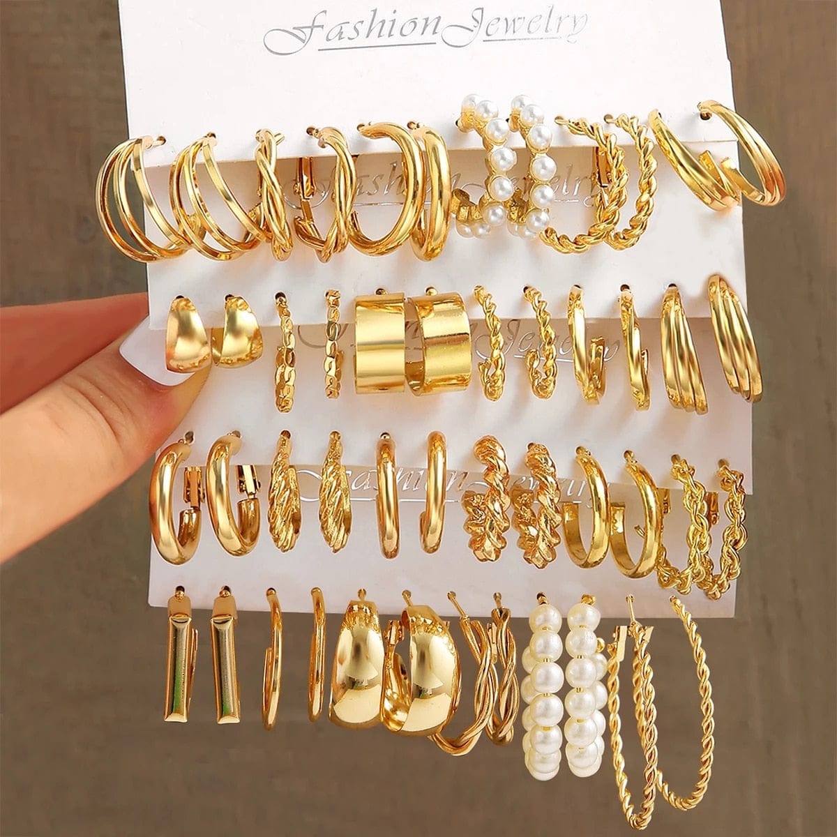 GeckoCustom Gold Color Pearl Hoop Earrings Set Metal Dangle Earrings Vintage Circle Geometric Twist for Women Girls Trendy Jewelry Gifts