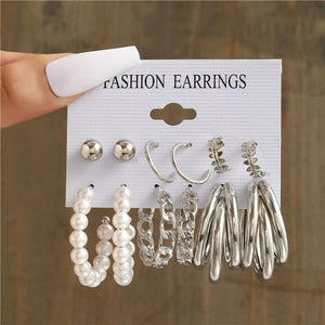 GeckoCustom Gold Color Pearl Hoop Earrings Set Metal Dangle Earrings Vintage Circle Geometric Twist for Women Girls Trendy Jewelry Gifts LY534330225
