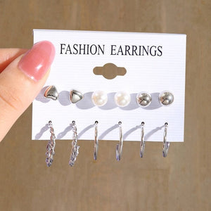 GeckoCustom Gold Color Pearl Hoop Earrings Set Metal Dangle Earrings Vintage Circle Geometric Twist for Women Girls Trendy Jewelry Gifts LY54395