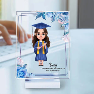 GeckoCustom Graduation Chibi Clipart Acrylic Plaque and Stand Vertical 8” x 10”, Graduation Gift HN590