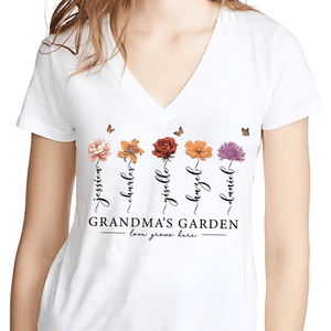 GeckoCustom Grandma's Garden Love Grows Mother's Day Shirt Personalized Gift T286 890312 Women V-neck / V White / S