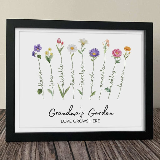 GeckoCustom Grandma's Garden With Floral Bouquet Family Picture Frame Personalized Gift TA29 890222 10"x8"