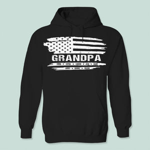 GeckoCustom Grandpa American Flag Custom Kids Name Shirt N304 889211 Pullover Hoodie / Black Colour / S