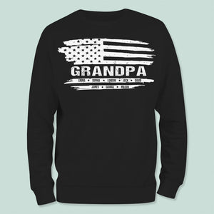 GeckoCustom Grandpa American Flag Custom Kids Name Shirt N304 889211 Long Sleeve / Colour Black / S